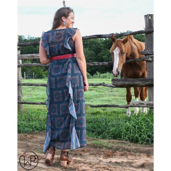 NEW TASHA POLIZZI jasmine dress in navy bandana print - Picture 3 of 3